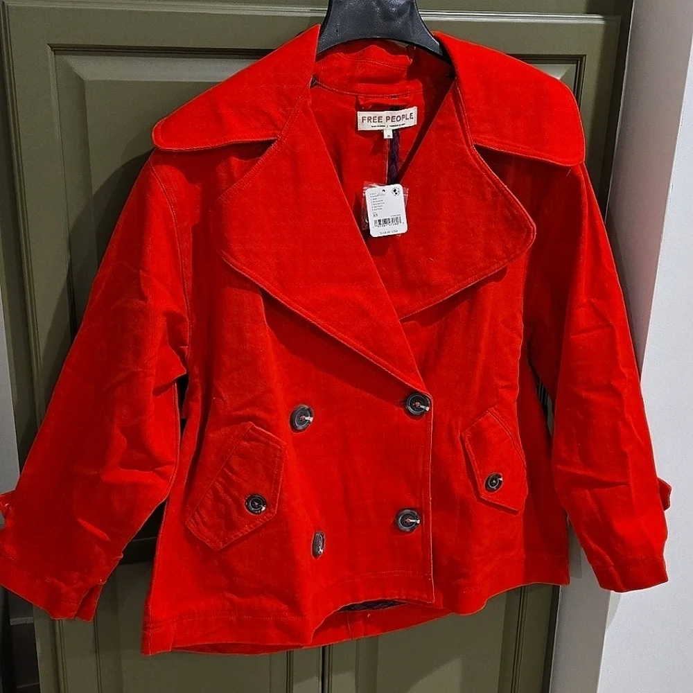 C- Free People Highlands Solid Peacoat/Jacket in High Risk Red NWT